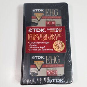 TDK E-HG TC-30 VHS-C 2 Pack Blank Camcorder Tapes NEW Sealed w Case NOS Vintage